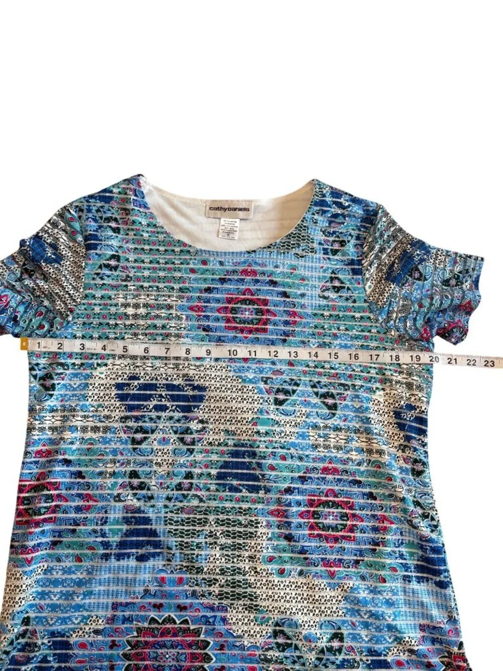 Cathy Daniels Bohemian Multicolor Classic Cottage Short-Sleeve Blouse Womens M - Picture 7 of 9